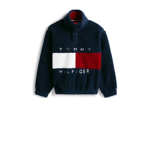 Tommy Hilfiger teddy fleecetrui donkerblauw Sweater Logo - maat 140 afbeelding