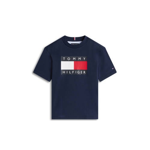 Tommy Hilfiger T-shirt donkerblauw Jongens Katoen Ronde hals Logo - maat 140 afbeelding