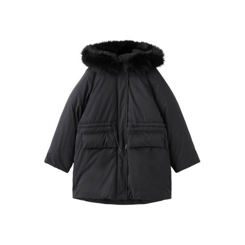 Mango Kids gewatteerde jas zwart Meisjes Polyester Capuchon Effen - maat 122 afbeelding