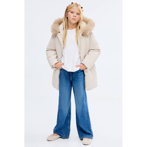 Mango Kids gewatteerde jas ecru Beige Meisjes Polyester Capuchon Effen - maat 122 afbeelding