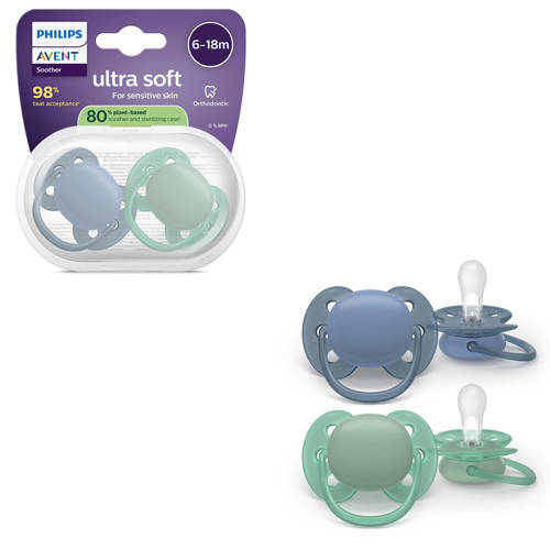 Philips AVENT Ultra Soft Superzachte siliconen fopspeen (6-18 mnd) – Voor gevoelige huid – 2 stuks - SCF091/42 afbeelding