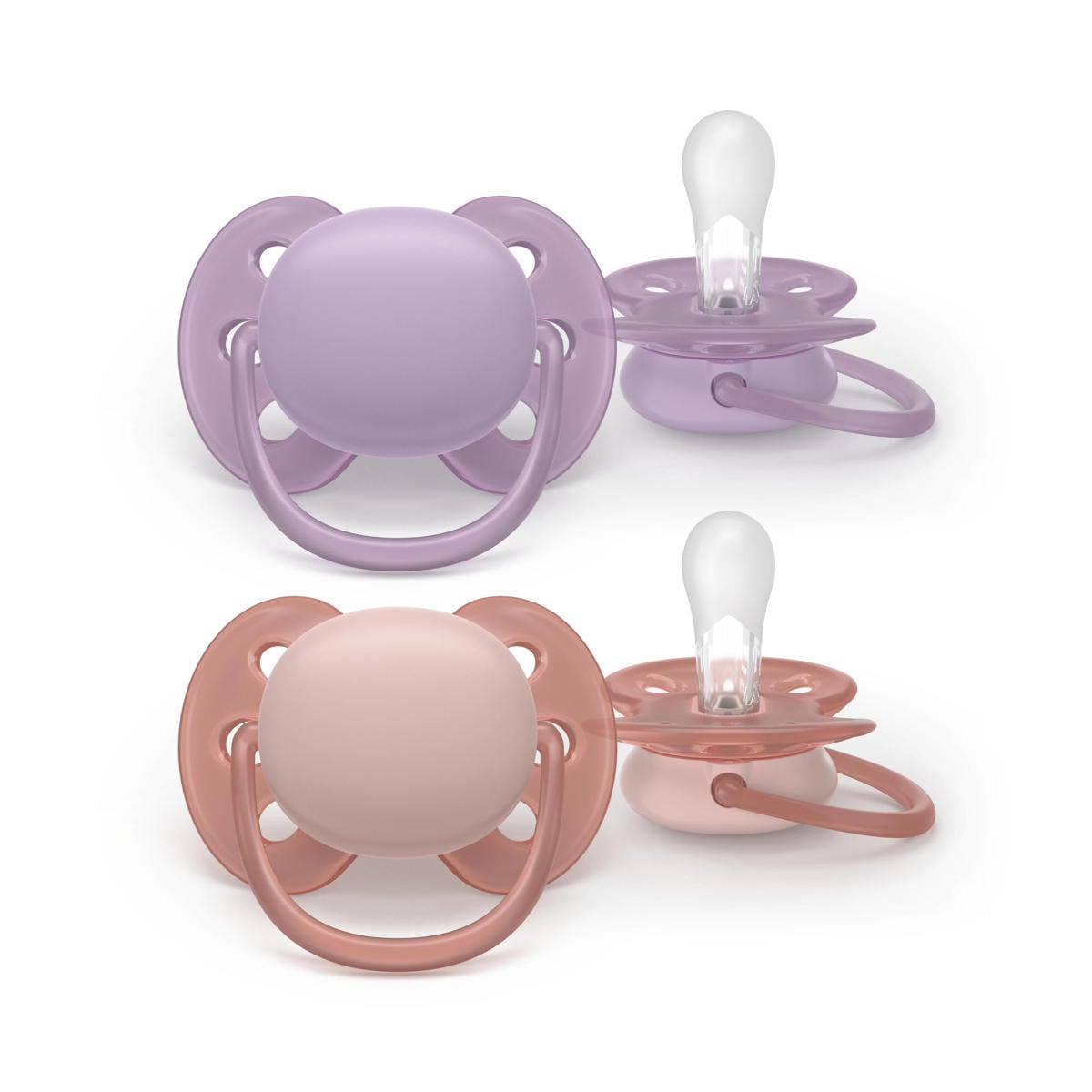 Philips Avent Ultra Soft-fopspenen - orthodontisch design, voor baby's van 0-6 maanden, flexibel schildje, symmetrische siliconen speen, BPA-vrij, met sterilisatiedoosje, set van 2, SCF091/38