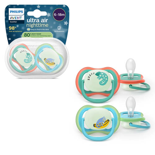 Philips AVENT Ultra Air Nighttime Glow-in-the-dark fopspeen –(6-18 mnd) Extra luchtopeningen – 2 stuks - SCF376/28