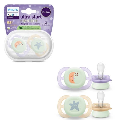Philips Avent Ultra Start Night Glow-in-the-dark siliconen fopspeen – 0-6 mnd – 2 stuks - SCF075/17 afbeelding
