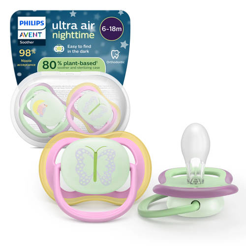 Philips AVENT Ultra Air Nighttime Glow-in-the-dark fopspeen –(6-18 mnd) Extra luchtopeningen – 2 stuks - SCF376/29 afbeelding