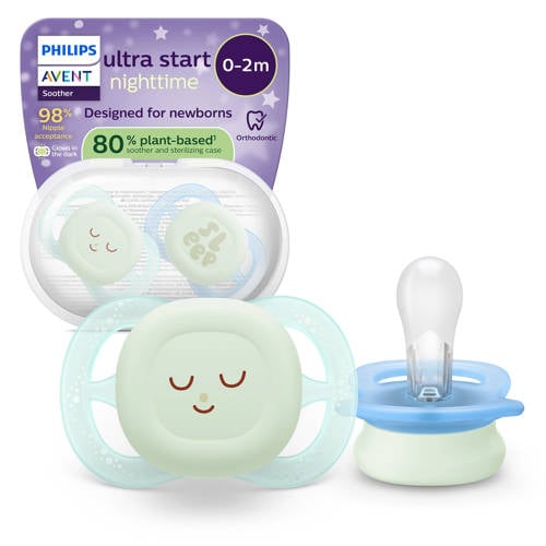 Philips Avent Ultra Start Night Glow-in-the-dark siliconen fopspeen – 0-6 mnd – 2 stuks - SCF075/18 afbeelding