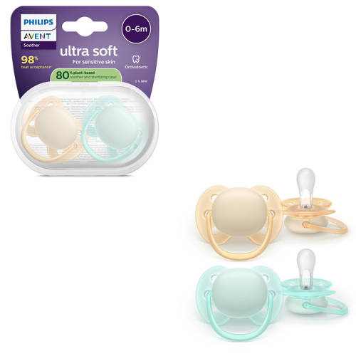 Philips AVENT Ultra Soft Superzachte siliconen fopspeen (0-6 mnd) – Voor gevoelige huid – 2 stuks - SCF091/40 afbeelding