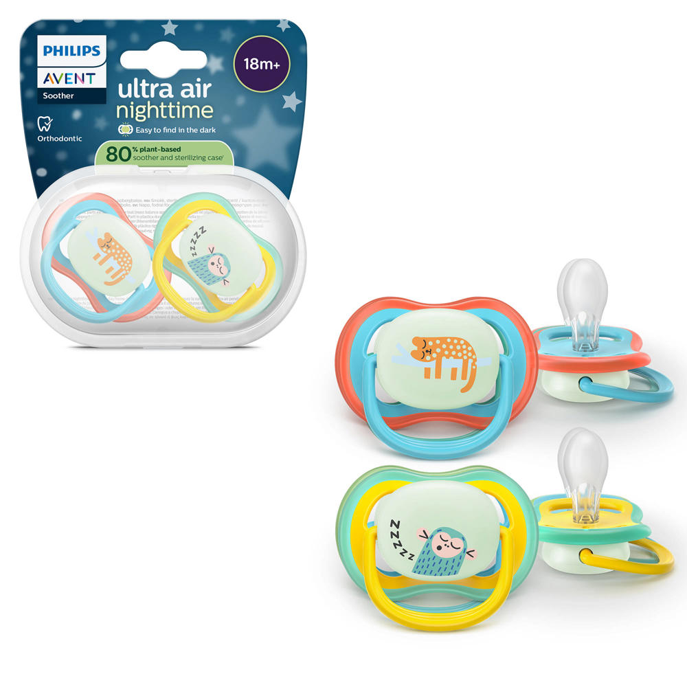 Philips AVENT Ultra Air Nighttime Glow-in-the-dark fopspeen –(18 mnd+) Extra luchtopeningen – 2 stuks - SCF376/32