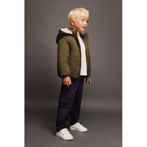 Mango Kids winterjas kaki Groen Jongens Polyester Capuchon Effen - maat 92 afbeelding