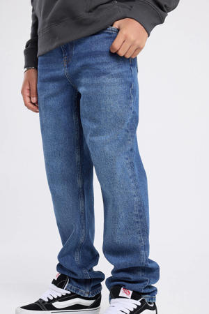 waist straight leg jeans medium blue denim
