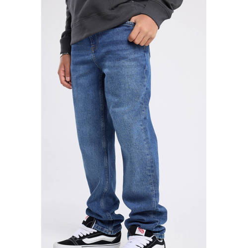 America Today waist straight leg jeans medium blue denim Blauw Effen - maat 158/164 afbeelding