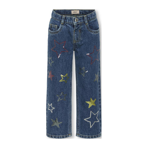 KIDS ONLY MINI straight leg jeans medium blue denim met pailletten Blauw Meisjes Stretchdenim - maat 116 afbeelding