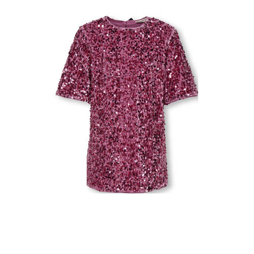 KIDS ONLY MINI korte jurk met pailletten roze Meisjes Polyester Ronde hals - maat 122 afbeelding