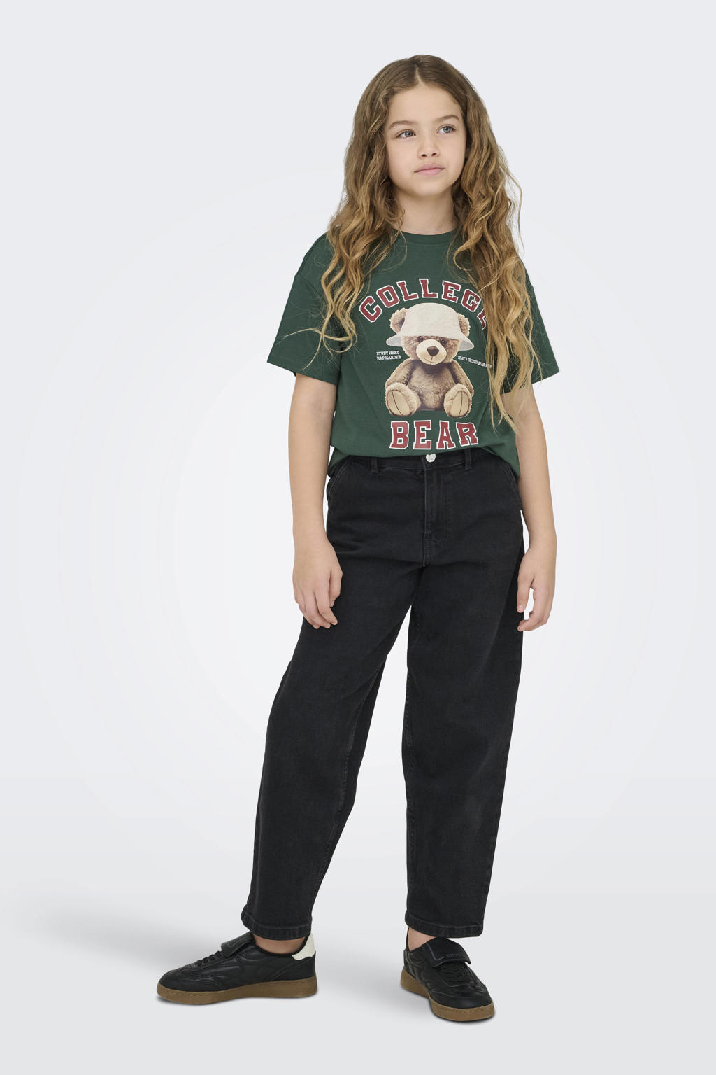 Black denim meisjes KIDS ONLY GIRL baggy jeans black van denim met regular waist, rits- en knoopsluiting en effen
