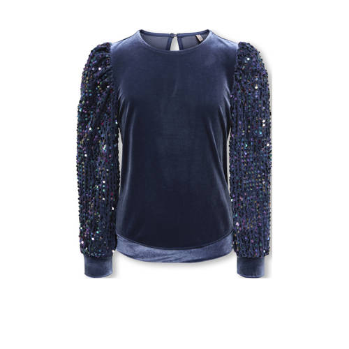 KIDS ONLY GIRL fluwelen blousetop blauw met pailletten Meisjes Fluweel Ronde hals - maat 158/164 afbeelding