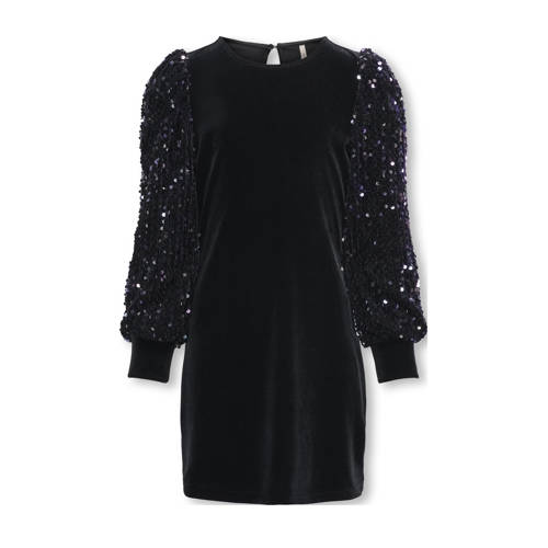KIDS ONLY GIRL jurk met pailletten zwart Meisjes Polyester Ronde hals Effen - maat 122/128 afbeelding