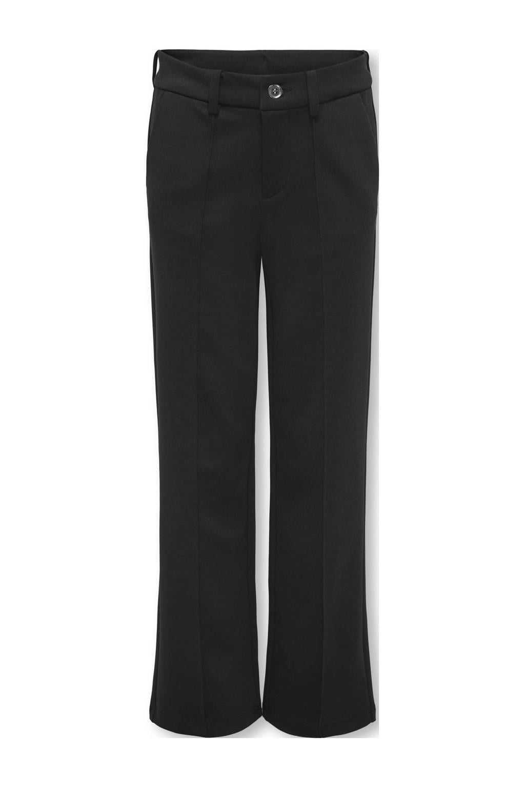 Zwarte meisjes KIDS ONLY GIRL wide leg pantalon met rits- en knoopsluiting en effen