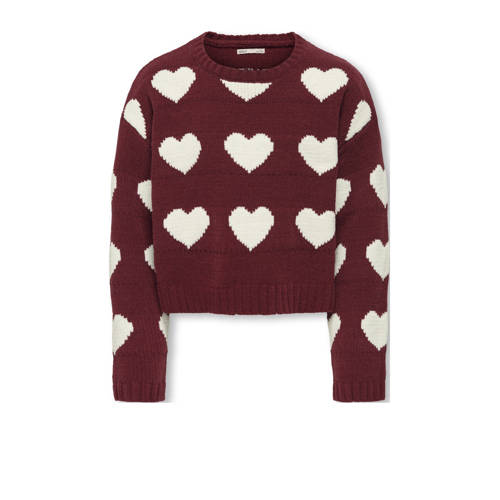 KIDS ONLY GIRL trui met hartjes donkerrood gebreid Meisjes Polyester Ronde hals - maat 134/140 afbeelding