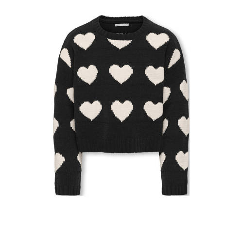 KIDS ONLY GIRL trui met hartjes zwart gebreid Meisjes Polyester Ronde hals - maat 146/152 afbeelding
