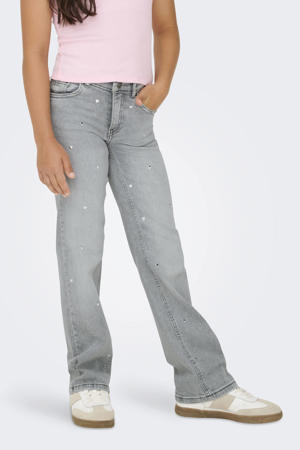 high waist wide leg jeans met hartjes grey denim