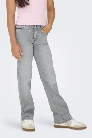 high waist wide leg jeans met hartjes grey denim