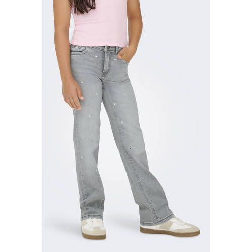 KIDS ONLY GIRL high waist wide leg jeans met hartjes grey denim Grijs Hartjes - maat 164 afbeelding