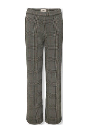 wide leg geruite pantalon grijsbruin
