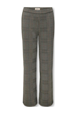 wide leg geruite pantalon grijsbruin