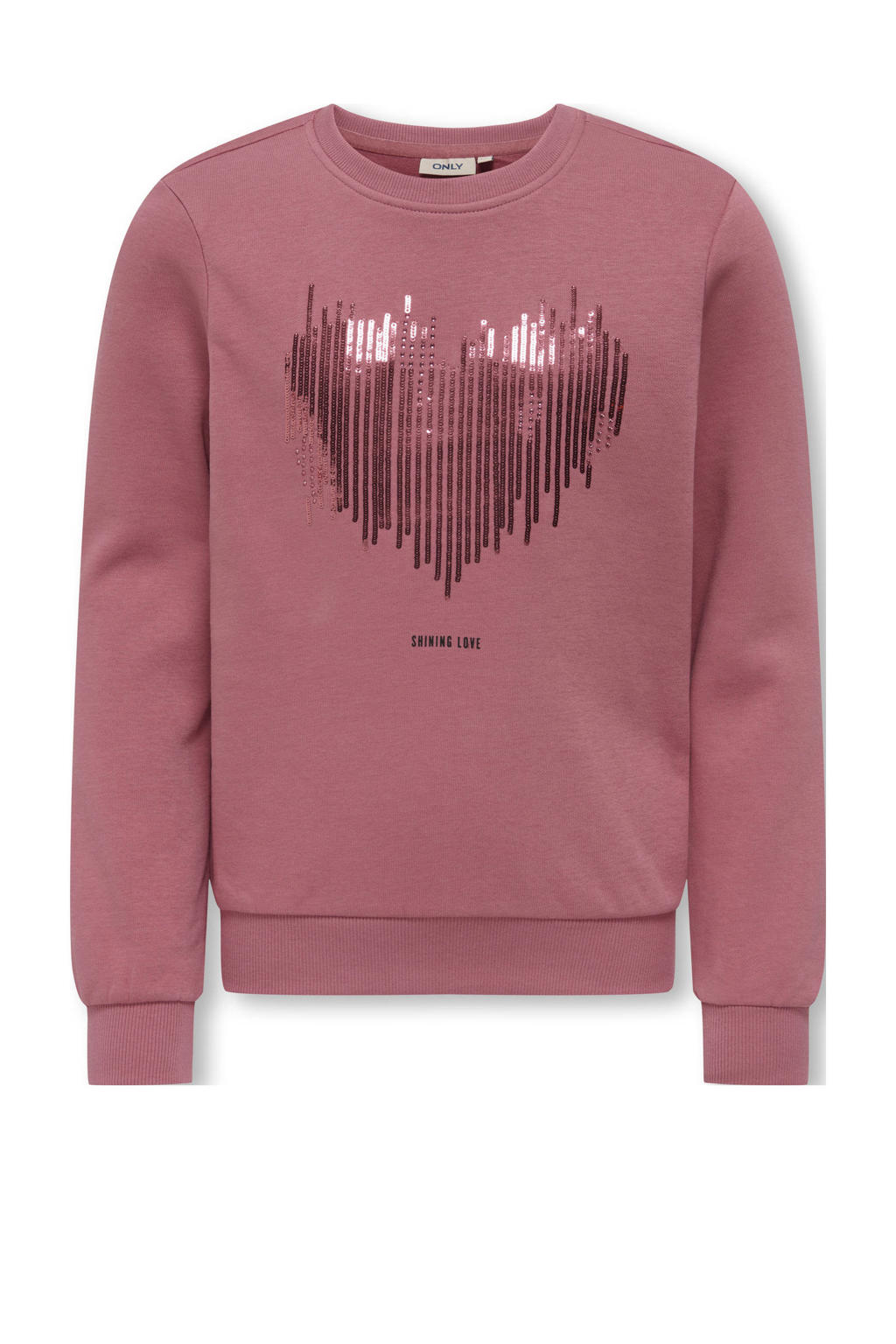 Roze meisjes KIDS ONLY GIRL sweater met printopdruk, lange mouwen, ronde hals en geribde boorden