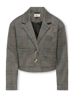 geruit cropped blazer grijsbruin gebreid