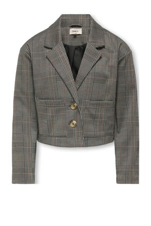 geruit cropped blazer grijsbruin gebreid