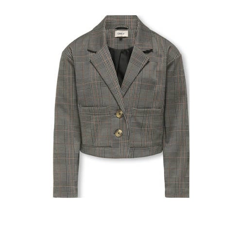 KIDS ONLY GIRL geruit cropped blazer grijsbruin gebreid Meisjes Polyester Reverskraag - maat 140 afbeelding