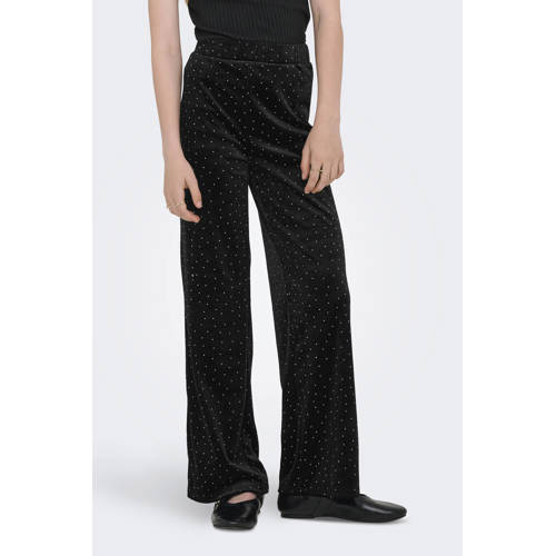 KIDS ONLY GIRL fluwelen wide leg casual broek zwart Meisjes Fluweel All over print - maat 134 afbeelding