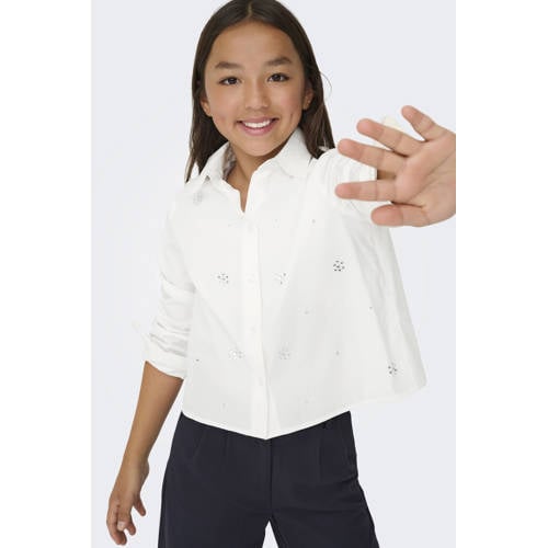 KIDS ONLY GIRL blouse wit Meisjes Katoen Klassieke kraag All over print - maat 164 afbeelding