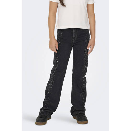 KIDS ONLY GIRL wide leg high waist wide leg jeans black denim Zwart All over print - maat 128 afbeelding