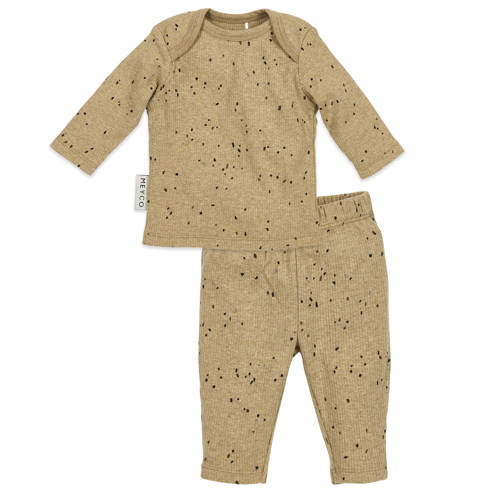 Meyco Rib Mini Spot pyjama - toffee melange Bruin Jongens/Meisjes Katoen Ronde hals - maat 74/80 afbeelding