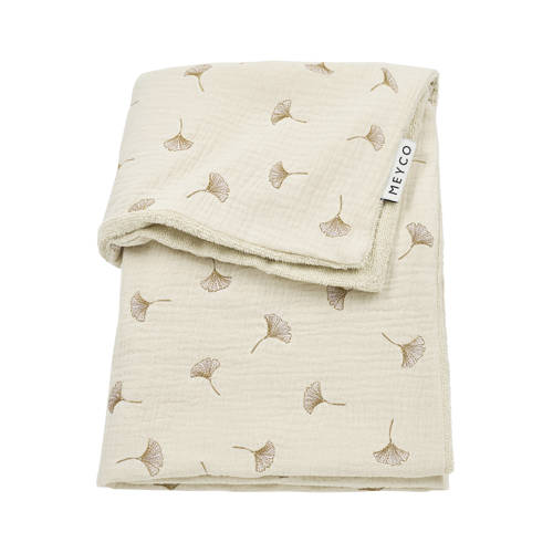Meyco pre-washed hydrofiele ledikant deken Ginkgo soft sand Babydeken Beige afbeelding