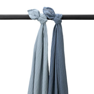 pre-washed hydrofiele swaddle - natural/jeans blue/indigo (set van 2)