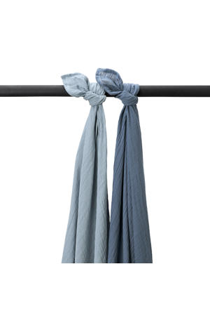 pre-washed hydrofiele swaddle - natural/jeans blue/indigo (set van 2)