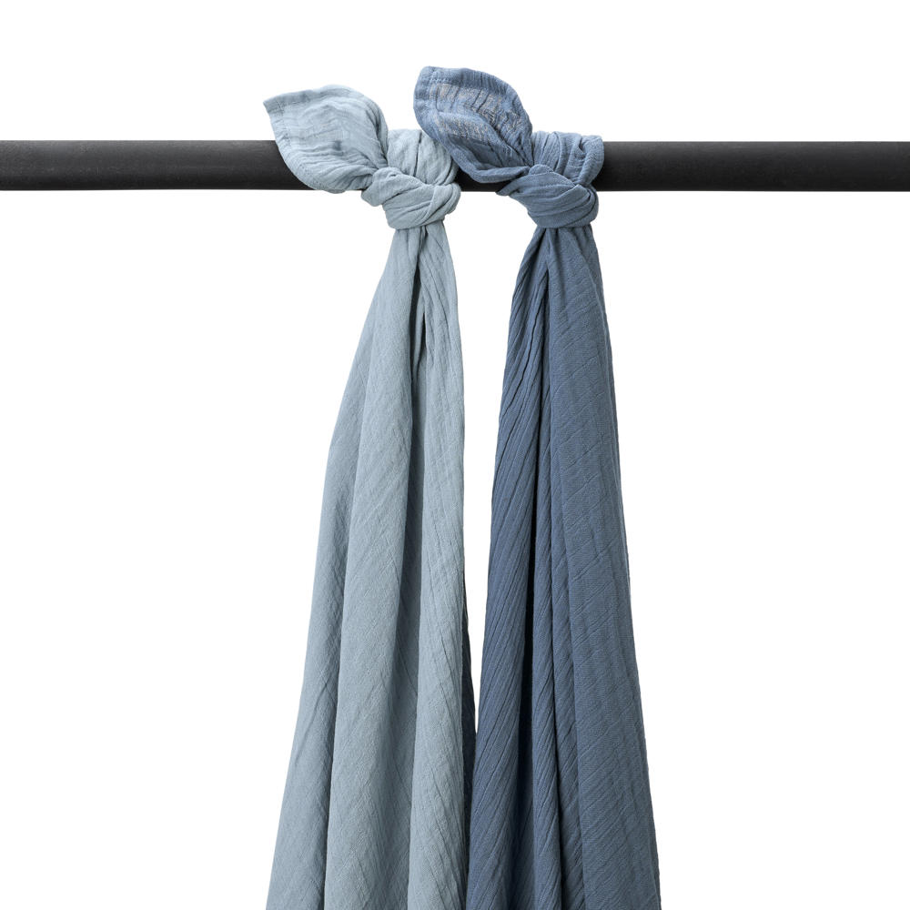 Meyco pre-washed hydrofiele swaddle - natural/jeans blue/indigo (set van 2)