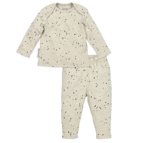 Meyco Rib Mini Spot pyjama - sand melange Beige Jongens/Meisjes Katoen Ronde hals - maat 74/80 afbeelding
