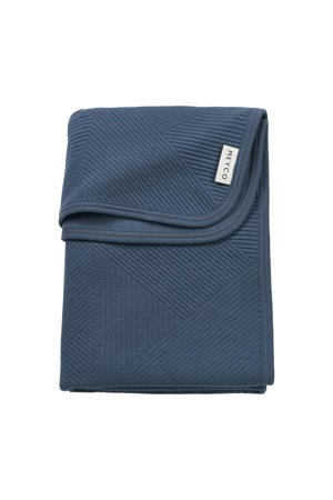 ledikant deken Jacquard met flanel donkerblauw
