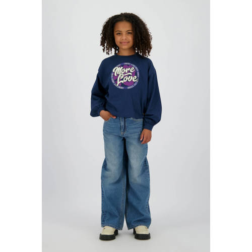Vingino sweater donkerblauw Meisjes Stretchkatoen Ronde hals Printopdruk - maat 176 afbeelding