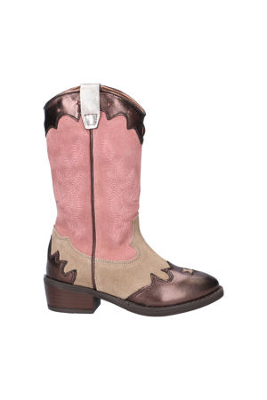 suède cowboylaarzen brons/roze