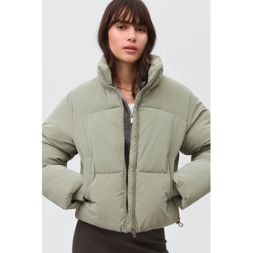 MANGO TEEN gewatteerde jas groen Meisjes Polyester Opstaande kraag Effen - maat 158(XS) afbeelding