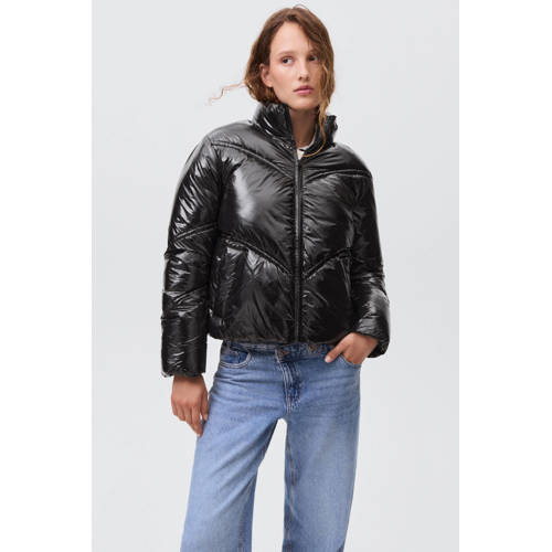 MANGO TEEN gewatteerde jas zwart Meisjes Polyamide Opstaande kraag Effen - maat 176(XL) afbeelding