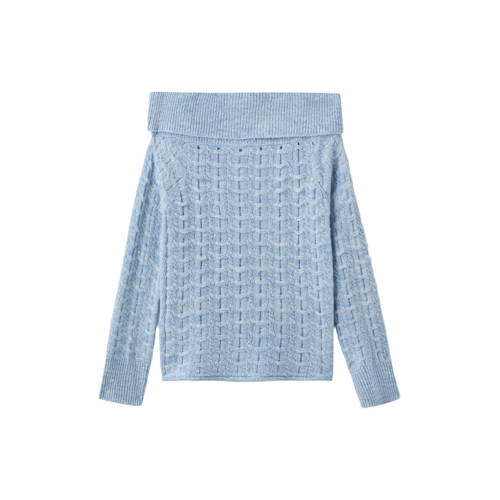 MANGO TEEN off shoulder trui lichtblauw Effen - maat 172(L) afbeelding