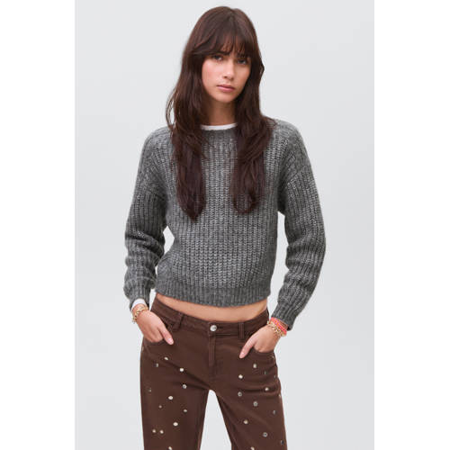MANGO TEEN trui grijs grof gebreid Meisjes Acryl Ronde hals Effen - maat 152(XXS) afbeelding