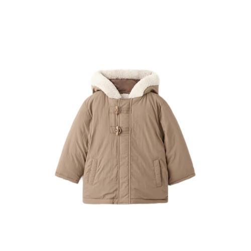 Mango Kids winterjas lichtbruin Jongens Polyamide Capuchon Effen