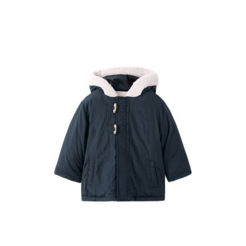 Mango Kids winterjas donkerblauw Jongens Polyamide Capuchon Effen